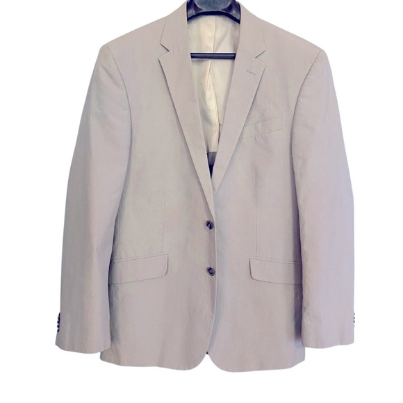 Kenneth Cole Reaction Men's Classic Blazer Size 44R Light Grey Pinstripe Cotton - Picture 2 of 14